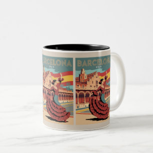 Caneca De Café Em Dois Tons Viagem vintage barcelona espanha flaminco presente