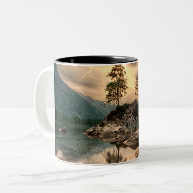 Caneca De Café Em Dois Tons Viagens naturais - Paisagem das montanhas hídricas (Frente Esquerda)