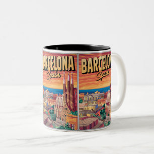Caneca De Café Em Dois Tons Viagens vintage barcelona sagrada familia presente
