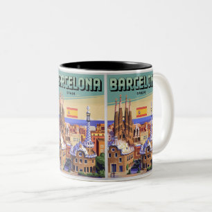 Caneca De Café Em Dois Tons Viagens vintage barcelona sagrada familia presente