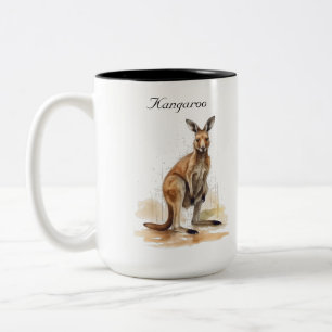 Caneca De Café Em Dois Tons Viajante do Outback: Canguru em aquarela personali
