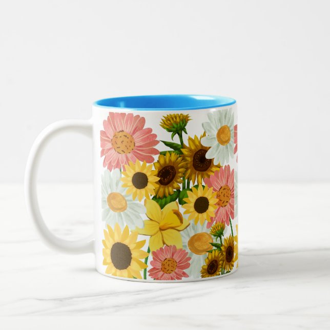 Caneca De Café Em Dois Tons Vias de flores de verão de Mikitiez (Esquerda)