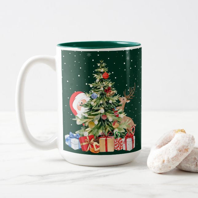 Caneca De Café Em Dois Tons Víblias de Natal Elegantes (Com Donut)