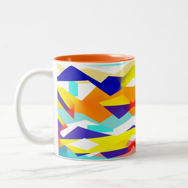 Caneca De Café Em Dois Tons Víblias Felizes, Abstrato, Azul Amarelo (Esquerda)