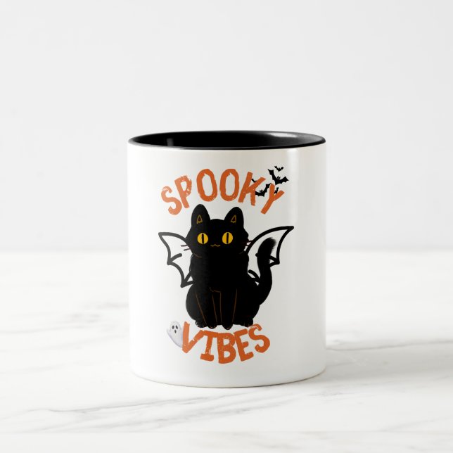 Caneca De Café Em Dois Tons Víblias Spookes Gato Face Halloween (Centro)