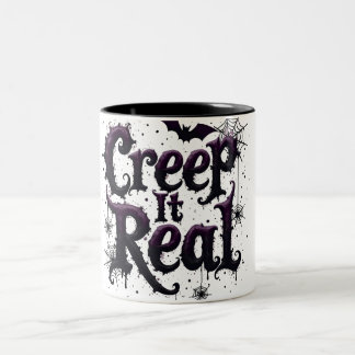 Caneca De Café Em Dois Tons Vibrações de Halloween - Edgy Creep It Real