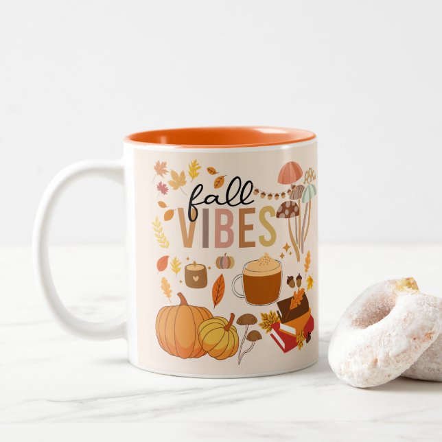 Caneca De Café Em Dois Tons Vibrações de Outono (Com Donut)
