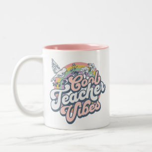 Caneca De Café Em Dois Tons Vibrações Legais de Professor Retro Arco-íris Páss