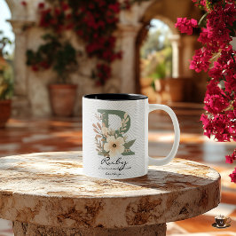 Caneca De Café Em Dois Tons Vibrant Floral Boho Chic Monograma Mug para Ruby