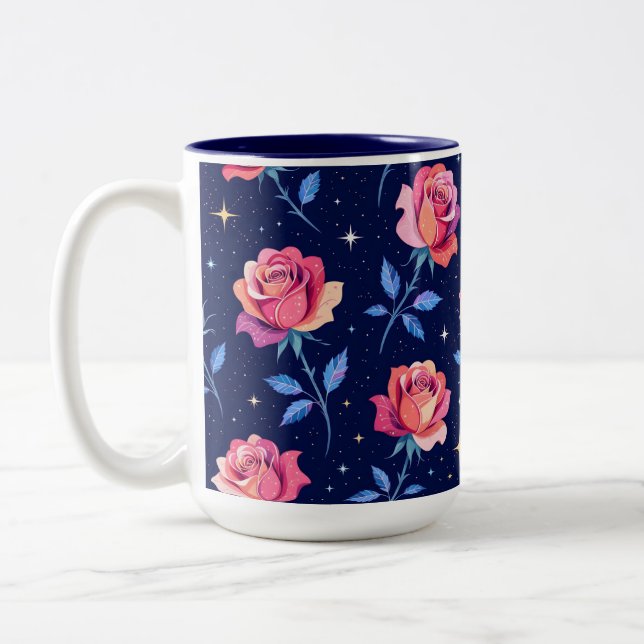 Caneca De Café Em Dois Tons Vibrant Roses Against Starry Night Sky (Esquerda)
