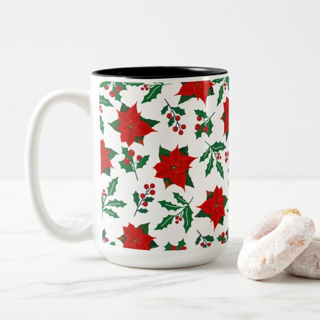 Caneca De Café Em Dois Tons Vibrant Xmas Floral (Com Donut)