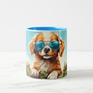 Caneca De Café Em Dois Tons Vibrante Flor Arte de Cachorro EstiloPara Amantes