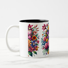 Caneca De Café Em Dois Tons Vibrantes Zinnias e Cosmos Floral Design