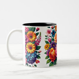 Caneca De Café Em Dois Tons Vibrantes Zinnias e Cosmos Floral Design