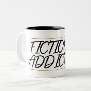 Caneca De Café Em Dois Tons Viciado em Ficção Moderna Tipografia Preto e Doura