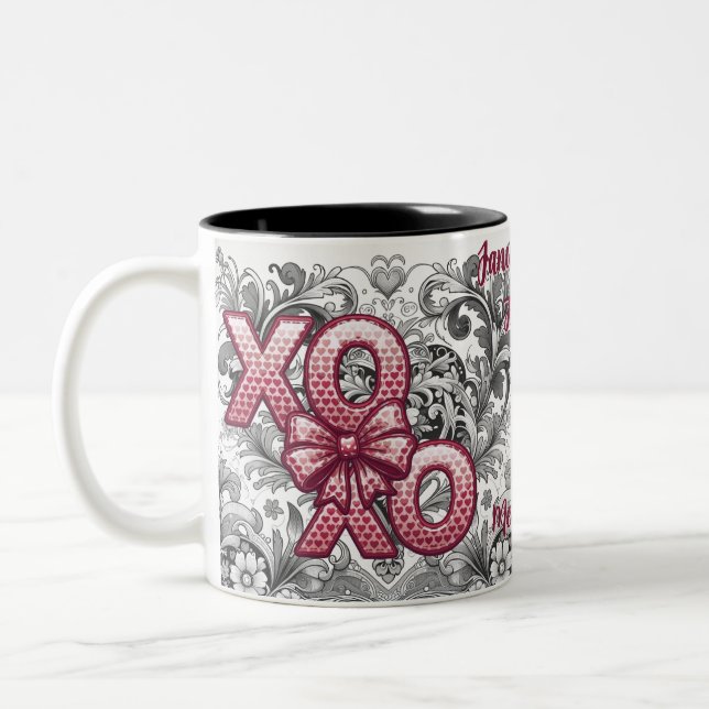 Caneca De Café Em Dois Tons Victorian Romantic Floral Heart Valentine's day  (Esquerda)