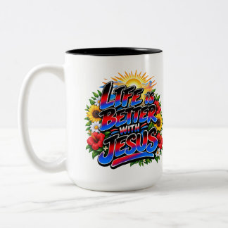 Caneca De Café Em Dois Tons Vida Colorida é Melhor com Jesus Floral