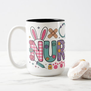Caneca De Café Em Dois Tons Vida de Enfermeira Fofa com Ícones Médicos Aprecia