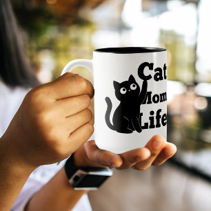 Caneca De Café Em Dois Tons Vida de Mãe de Gato Design de Gato Preto Fofo