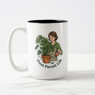 Caneca De Café Em Dois Tons Vida de Mãe de Planta Engraçado Humor Botânico de