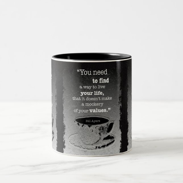 Caneca De Café Em Dois Tons Vida e Valores, citação do existencialismo ilustra (Centro)
