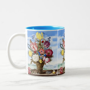 Caneca De Café Em Dois Tons Vida Morta Floral da Idade de Ouro Holandesa Vinta