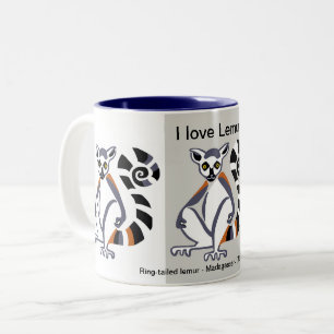 Caneca De Café Em Dois Tons Vida selvagem - Eu adoro LEMURS - Natureza -