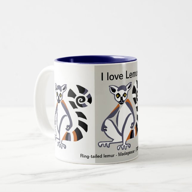 Caneca De Café Em Dois Tons Vida selvagem - Eu adoro LEMURS - Natureza - (Frente Esquerda)