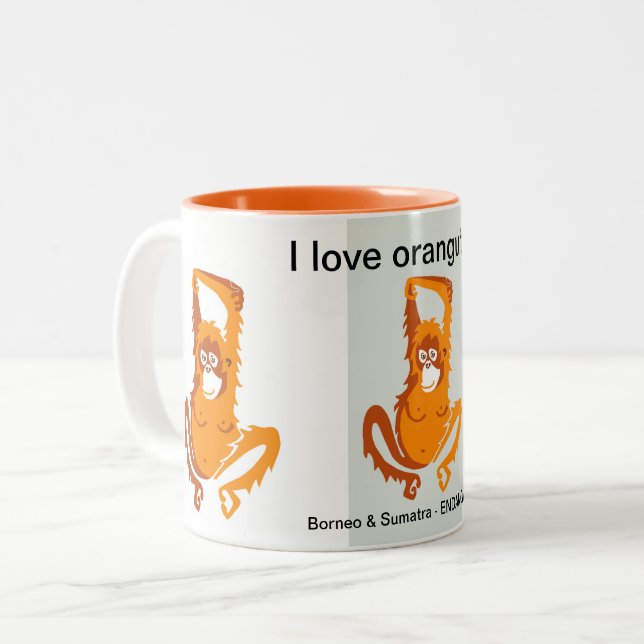 Caneca De Café Em Dois Tons Vida Selvagem - Eu amo Orangutanos - Amante de os  (Frente Esquerda)