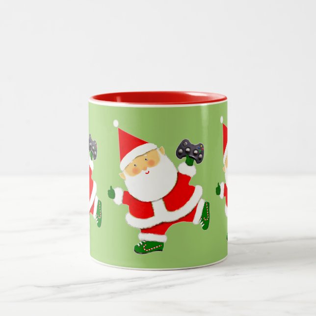 Caneca De Café Em Dois Tons Video Gamer Christmas Holiday (Centro)