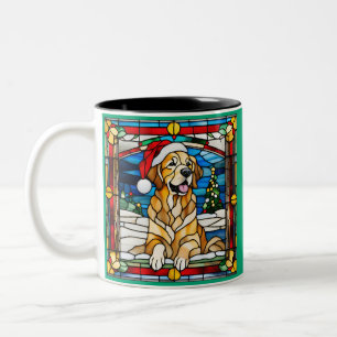 Caneca De Café Em Dois Tons Vidro de Natal do Retriever do ouro