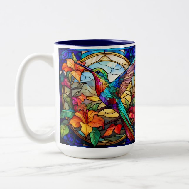 Caneca De Café Em Dois Tons Vidro Estido Hummingbird Esquerdo (Esquerda)
