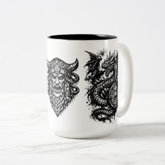 Caneca De Café Em Dois Tons Viking, Dragon & Shield Maiden – Nordic Mythic Ink