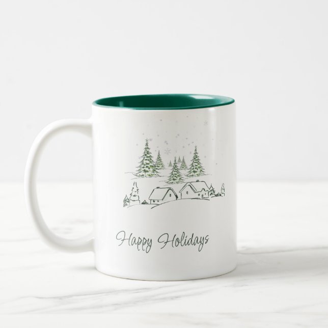 Caneca De Café Em Dois Tons Vila Snowy de Natal Personalizada (Esquerda)