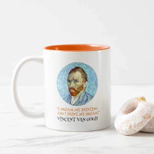 Caneca De Café Em Dois Tons Vincent Van Gogh Retrato com Citação (Com Donut)