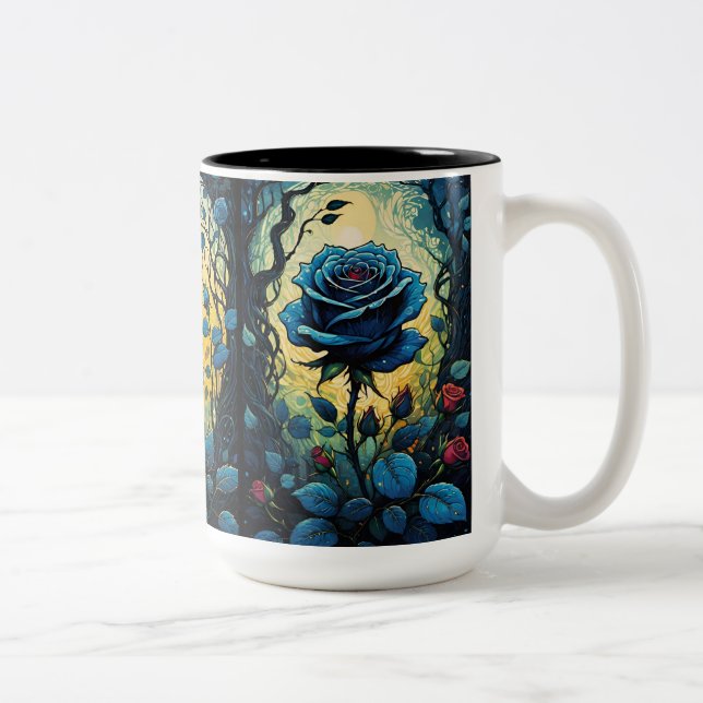 Caneca De Café Em Dois Tons Vinhas Rosa azuis (Direita)