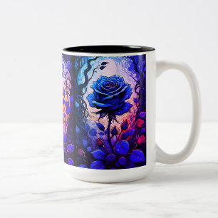 Caneca De Café Em Dois Tons Vinhas Rosa azuis 2