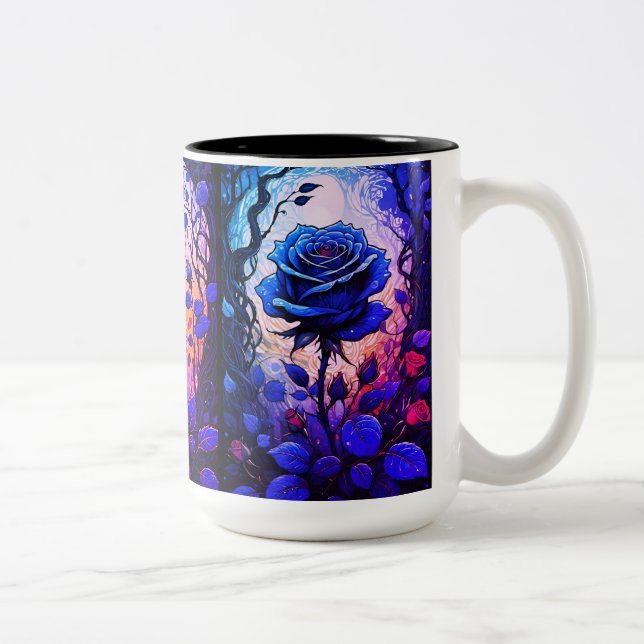 Caneca De Café Em Dois Tons Vinhas Rosa azuis 2 (Direita)
