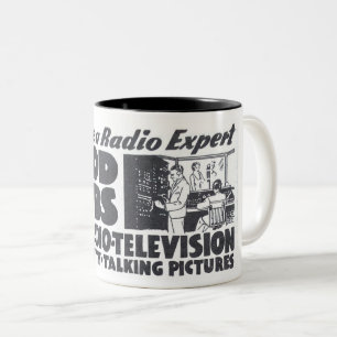 CANECA DE CAFÉ EM DOIS TONS VINTAGE 1930S APRENDA RÁDIO/TELEVISÃO AD