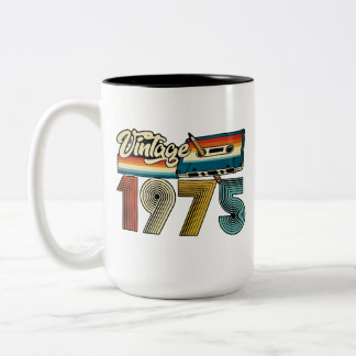 Caneca De Café Em Dois Tons Vintage 1975 Cassette Tape Mug - Café retrô 70s