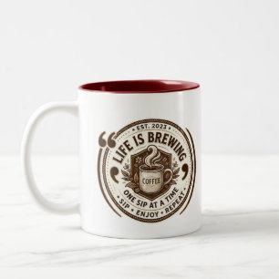 Caneca De Café Em Dois Tons Vintage "A Vida Está Em Fervura"