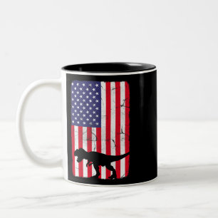 Caneca De Café Em Dois Tons Vintage American Flag Dinossaur 4 de julho Patriot
