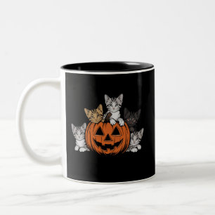 Caneca De Café Em Dois Tons Vintage anos 90 Gato Halloween Retro Assustador Te