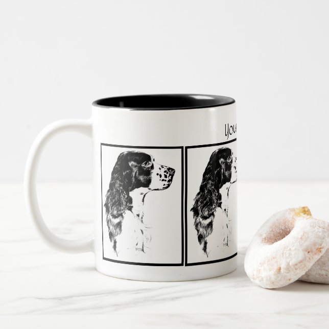 Caneca De Café Em Dois Tons Vintage Art English Springer Spaniel  (Com Donut)