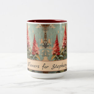 Caneca De Café Em Dois Tons Vintage Astilbe Flowers Retro Rustic Watercolor