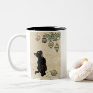 Caneca De Café Em Dois Tons Vintage Black Cat Olhando Para Ornamentos