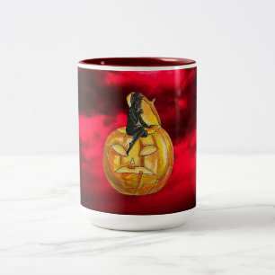 Caneca De Café Em Dois Tons Vintage Black Devil on Jack o' Lanterna & Nuvem Ve
