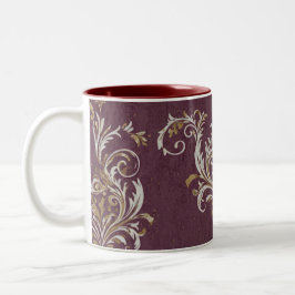 Caneca De Café Em Dois Tons Vintage Burgundy e Dourado Damask