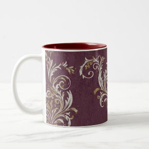 Caneca De Café Em Dois Tons Vintage Burgundy e Dourado Damask