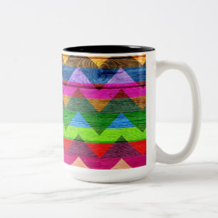 Caneca De Café Em Dois Tons Vintage Chevron Wood Abstrato nº 4
